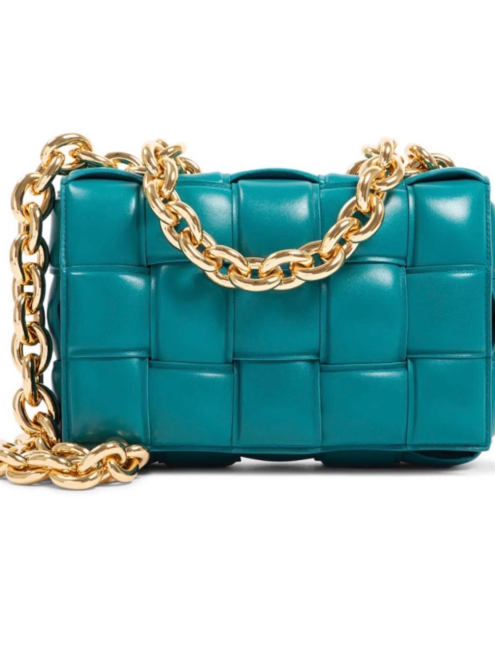 Luxury Teal Woven Shoulder Bag with Gold Chain
